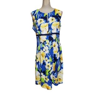 Perceptions Blue Floral Sleeveless Dress Sz 8